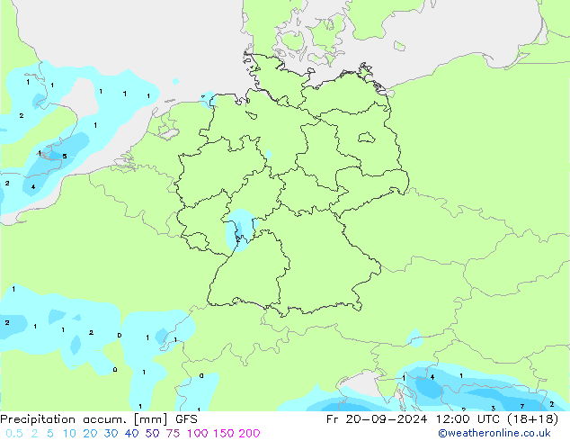 Precipitation accum. GFS пт 20.09.2024 12 UTC