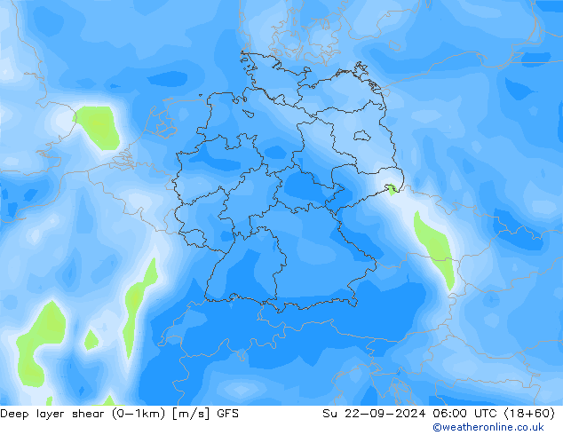 Deep layer shear (0-1km) GFS Su 22.09.2024 06 UTC