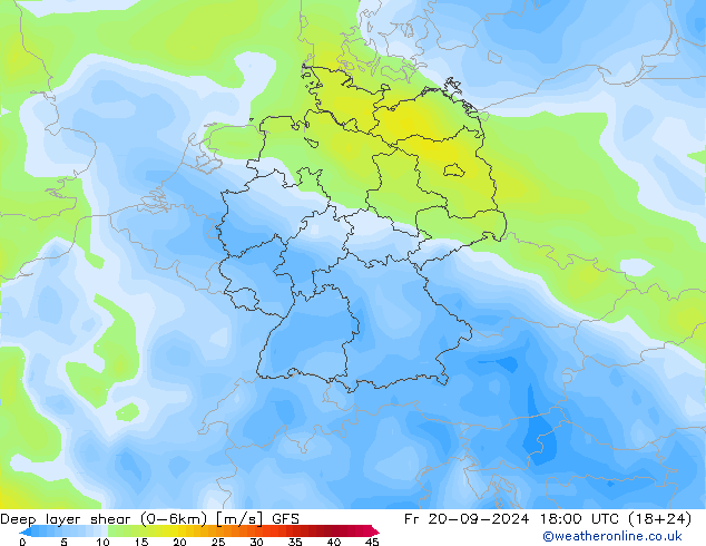 Deep layer shear (0-6km) GFS Cu 20.09.2024 18 UTC