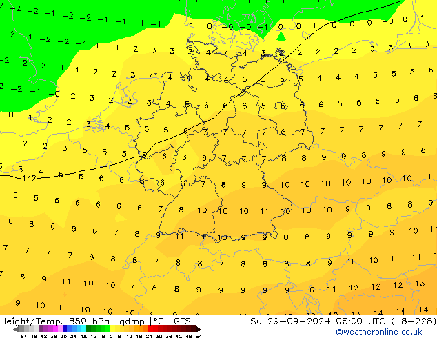 Yükseklik/Sıc. 850 hPa GFS Paz 29.09.2024 06 UTC