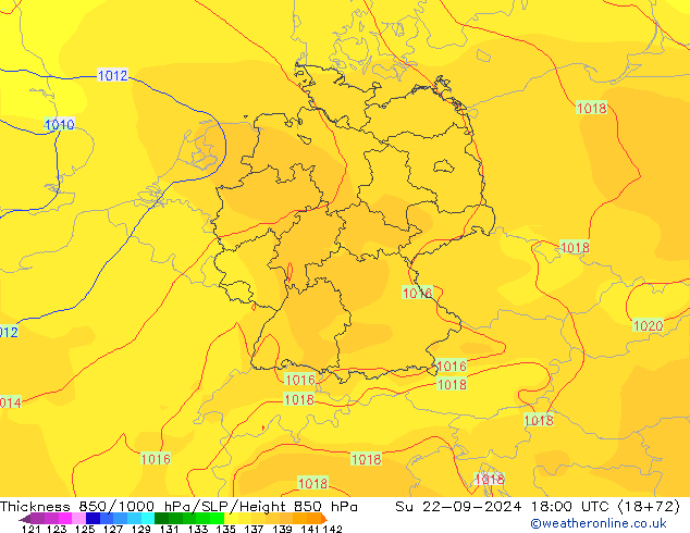 Thck 850-1000 hPa GFS Su 22.09.2024 18 UTC