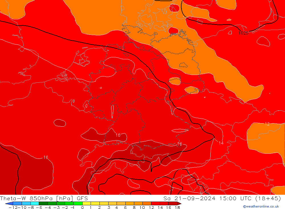 Theta-W 850hPa GFS Sáb 21.09.2024 15 UTC