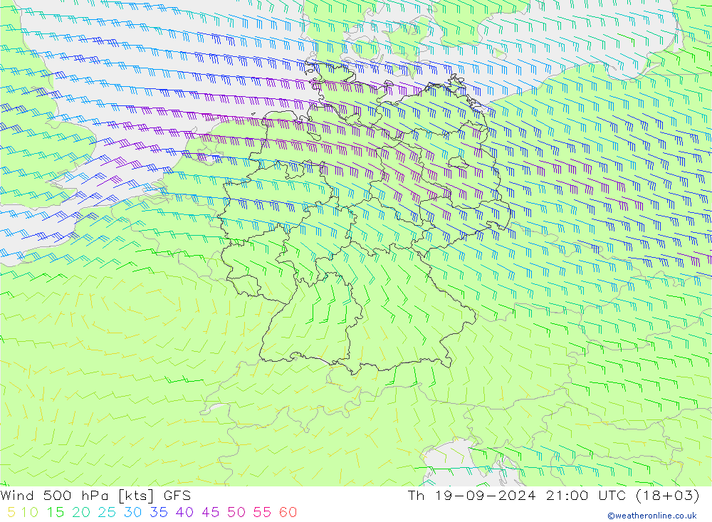 风 500 hPa GFS 星期四 19.09.2024 21 UTC