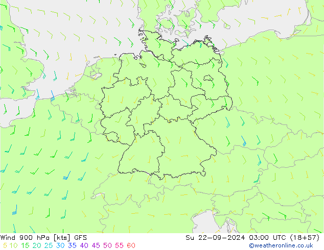 Wind 900 hPa GFS So 22.09.2024 03 UTC