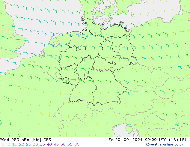 Rüzgar 950 hPa GFS Cu 20.09.2024 09 UTC