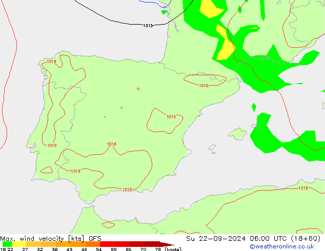 Max. wind velocity GFS Su 22.09.2024 06 UTC