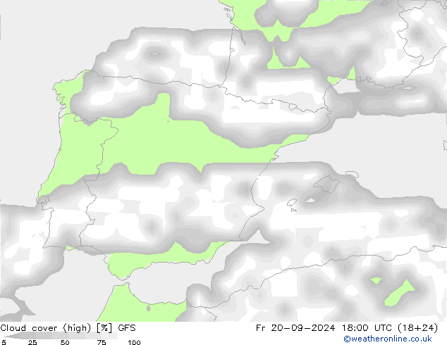 Cloud cover (high) GFS Fr 20.09.2024 18 UTC