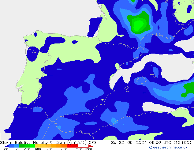 Storm Relative Helicity GFS Ne 22.09.2024 06 UTC