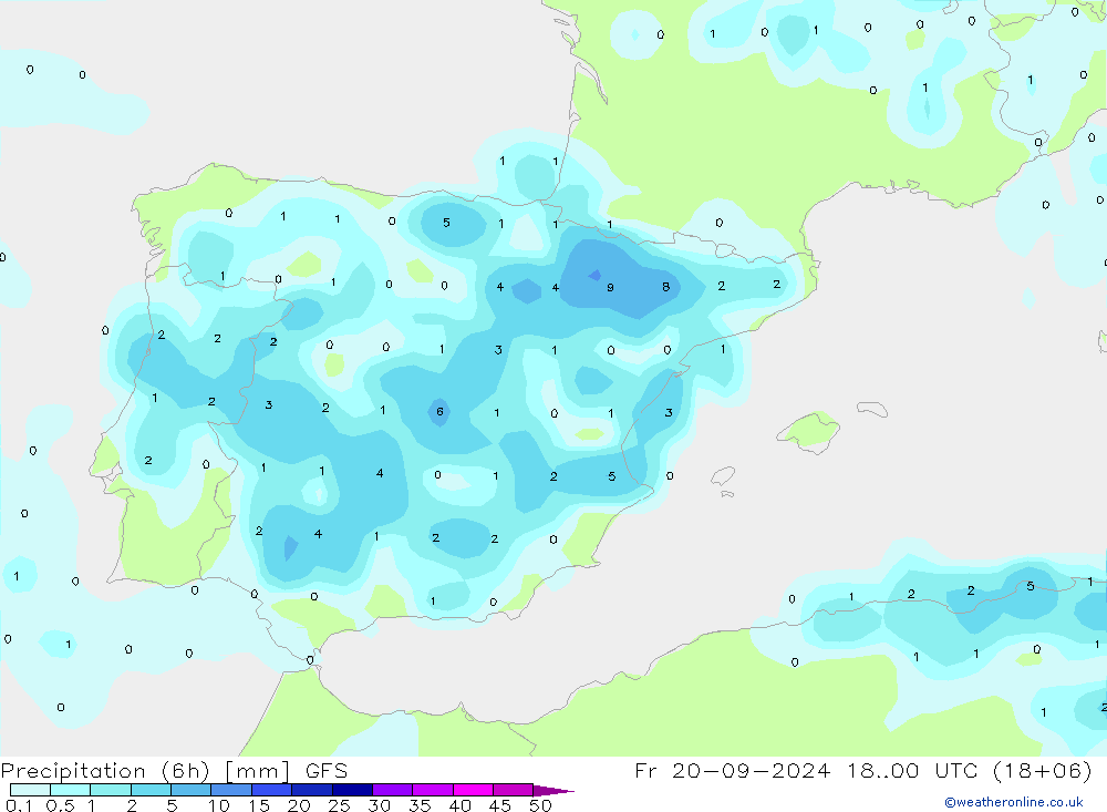 Prec 6h/Wind 10m/950 GFS  20.09.2024 00 UTC