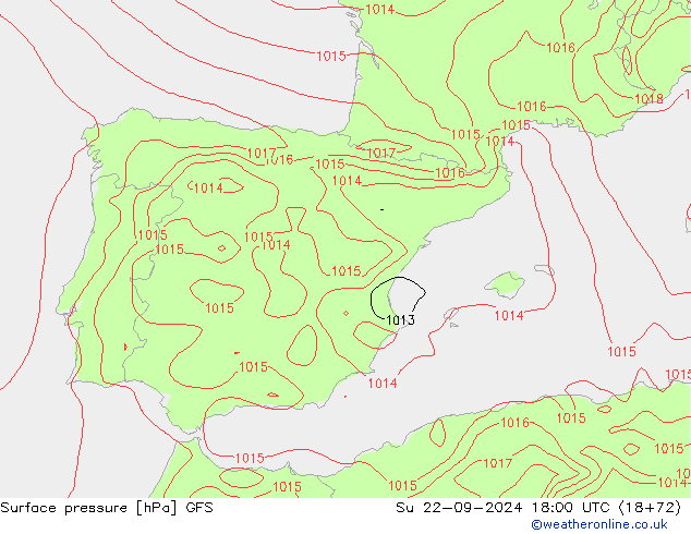 Surface pressure GFS Su 22.09.2024 18 UTC