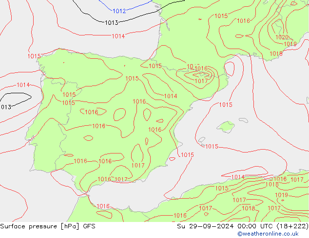 Atmosférický tlak GFS Ne 29.09.2024 00 UTC