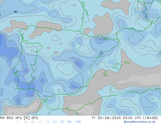 RH 850 hPa GFS Fr 20.09.2024 03 UTC