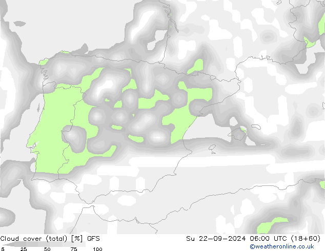 Cloud cover (total) GFS Su 22.09.2024 06 UTC