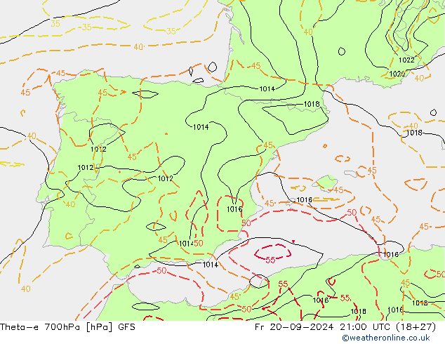 Theta-e 700hPa GFS Cu 20.09.2024 21 UTC