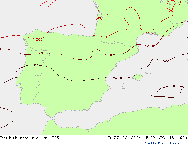 Theta-W Isotherme 0° GFS ven 27.09.2024 18 UTC