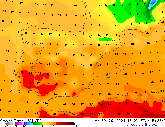 Teplota půdy GFS Po 30.09.2024 18 UTC