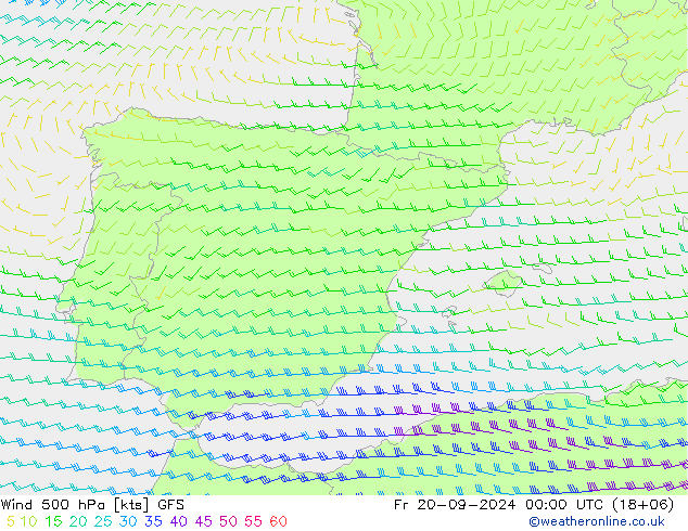 Wind 500 hPa GFS Pá 20.09.2024 00 UTC