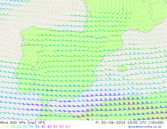 Wind 500 hPa GFS Fr 20.09.2024 03 UTC