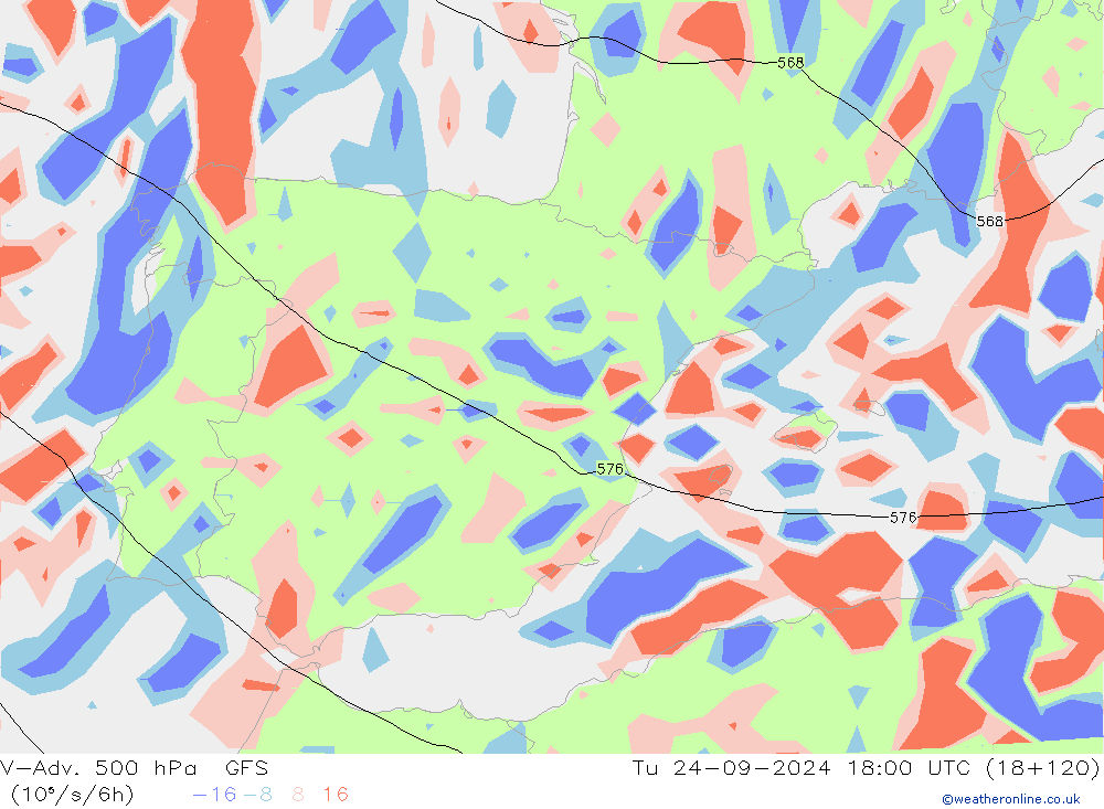 V-Adv. 500 hPa GFS Tu 24.09.2024 18 UTC