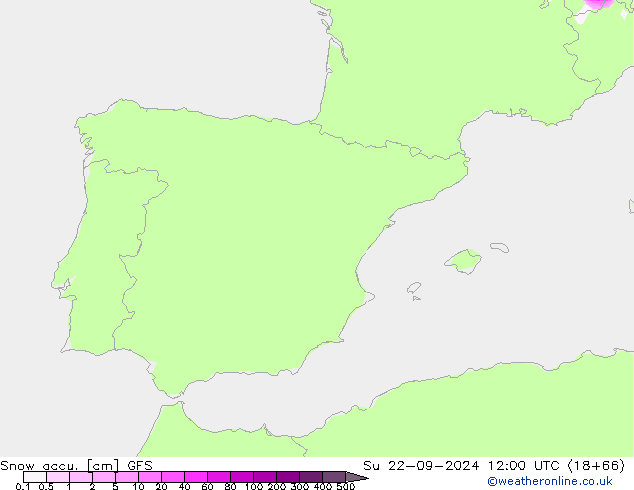 Snow accu. GFS nie. 22.09.2024 12 UTC