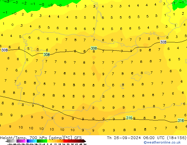 Height/Temp. 700 hPa GFS Čt 26.09.2024 06 UTC