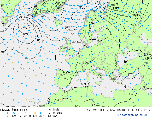 Wolkenschichten GFS So 22.09.2024 06 UTC