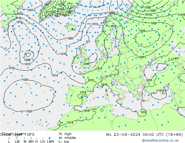 Wolkenschichten GFS Mo 23.09.2024 06 UTC