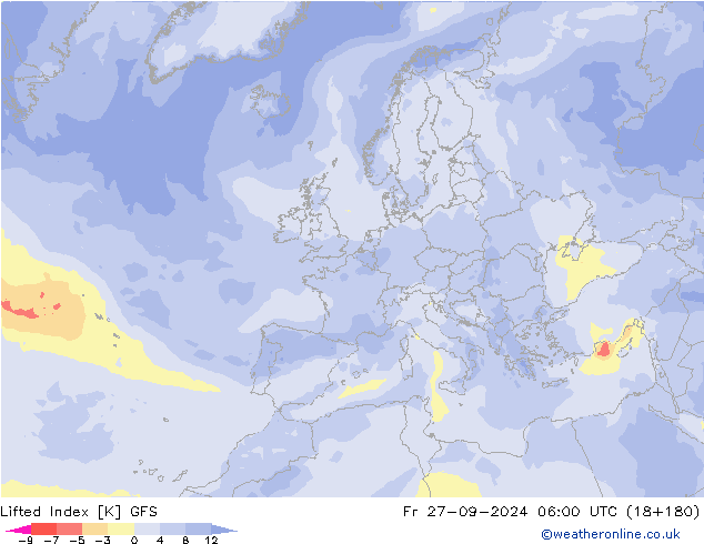 Lifted Index GFS Fr 27.09.2024 06 UTC