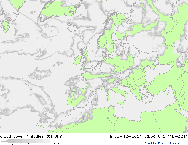 Bewolking (Middelb.) GFS do 03.10.2024 06 UTC