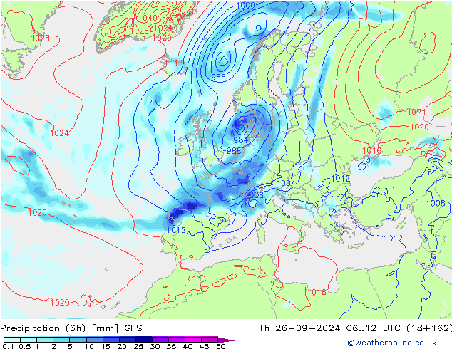 Precipitación (6h) GFS jue 26.09.2024 12 UTC