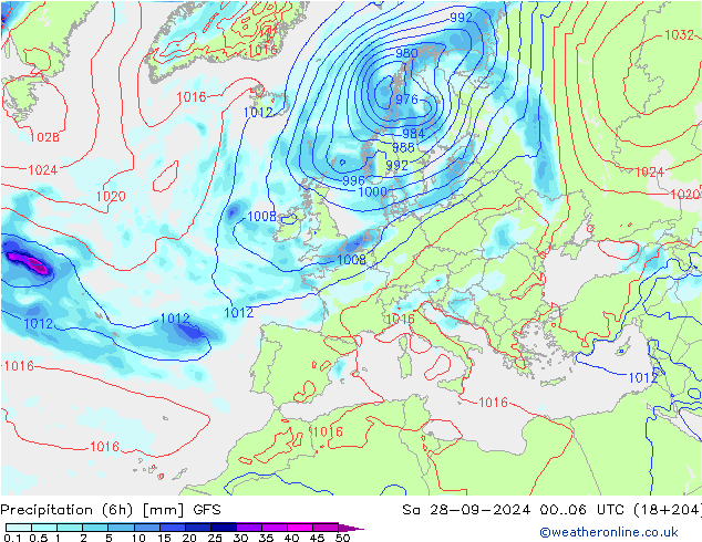 Z500/Rain (+SLP)/Z850 GFS Sa 28.09.2024 06 UTC