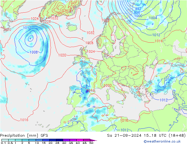 Niederschlag GFS Sa 21.09.2024 18 UTC