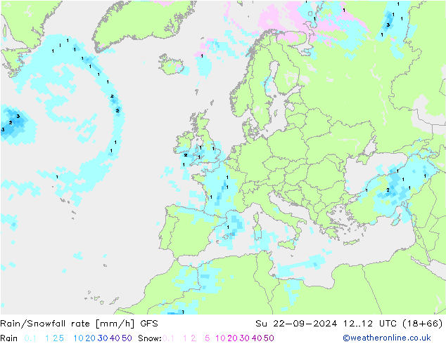 Rain/Snowfall rate GFS Dom 22.09.2024 12 UTC