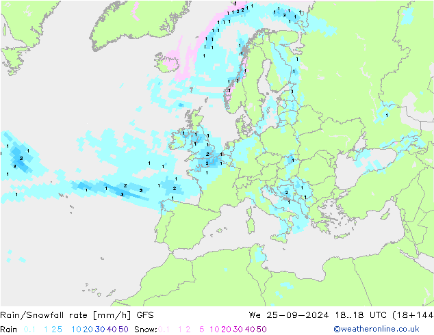 Rain/Snowfall rate GFS  25.09.2024 18 UTC