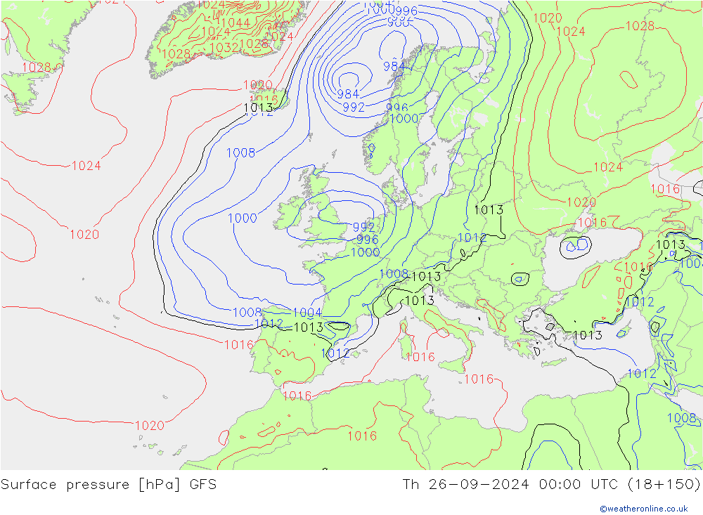 Pressione al suolo GFS gio 26.09.2024 00 UTC