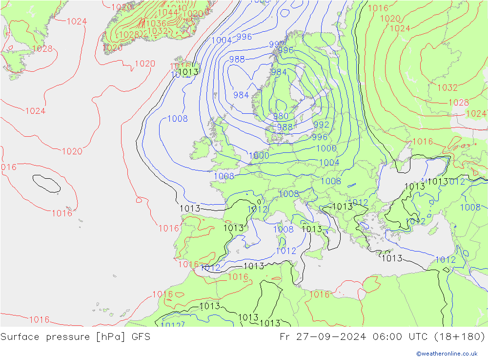 Surface pressure GFS Fr 27.09.2024 06 UTC