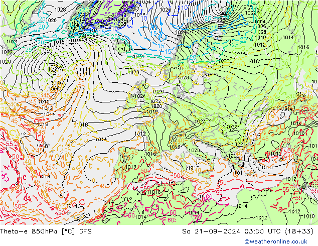 Theta-e 850hPa GFS za 21.09.2024 03 UTC