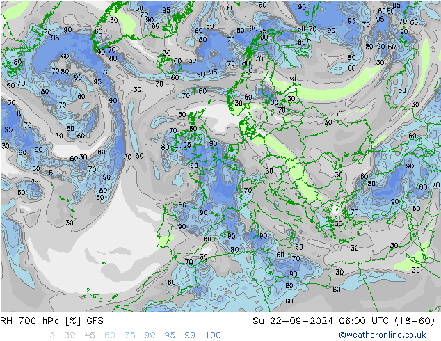 RH 700 hPa GFS So 22.09.2024 06 UTC