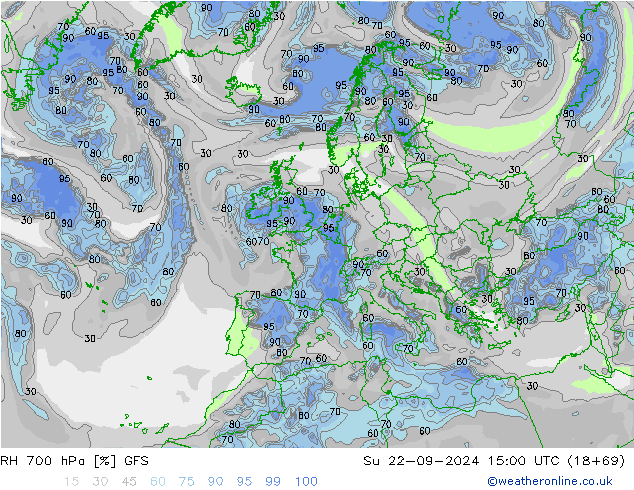 Humidité rel. 700 hPa GFS dim 22.09.2024 15 UTC