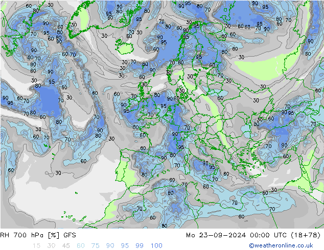 RH 700 hPa GFS Mo 23.09.2024 00 UTC