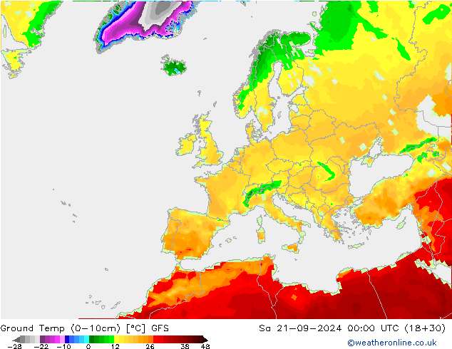 Temperatur 0-10 cm GFS Sa 21.09.2024 00 UTC