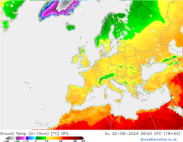 Temp. gruntu (0-10cm) GFS nie. 22.09.2024 06 UTC