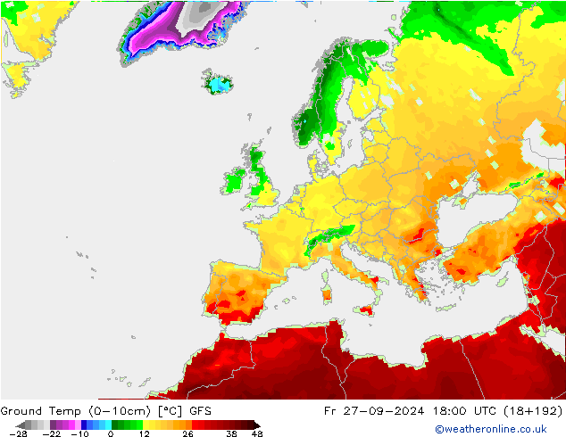 Temperatur 0-10 cm GFS Fr 27.09.2024 18 UTC