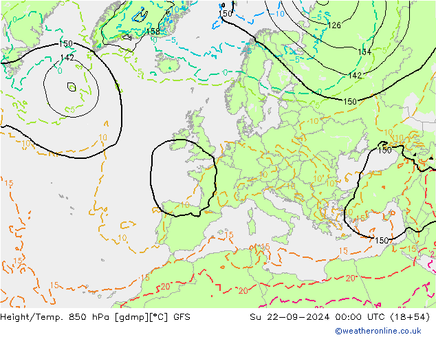 Height/Temp. 850 hPa GFS Su 22.09.2024 00 UTC