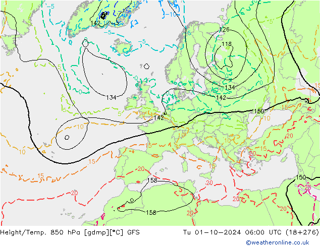 Z500/Rain (+SLP)/Z850 GFS  01.10.2024 06 UTC