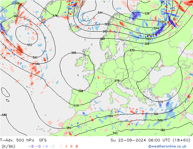 T-Adv. 500 hPa GFS So 22.09.2024 06 UTC