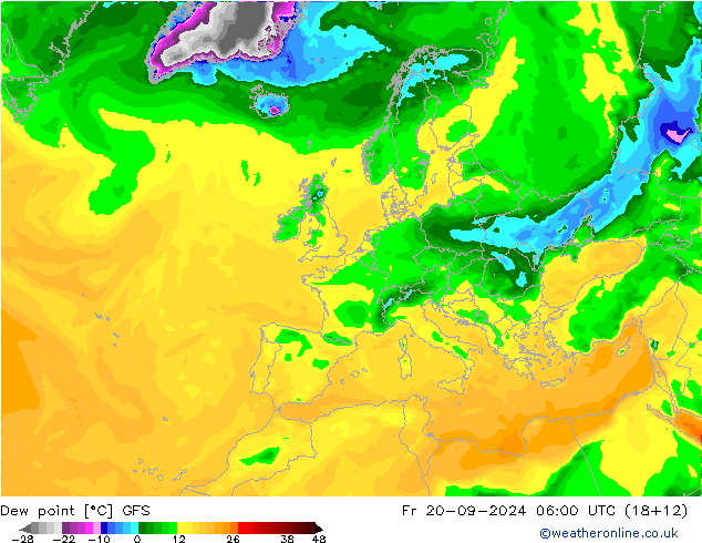 Taupunkt GFS Fr 20.09.2024 06 UTC