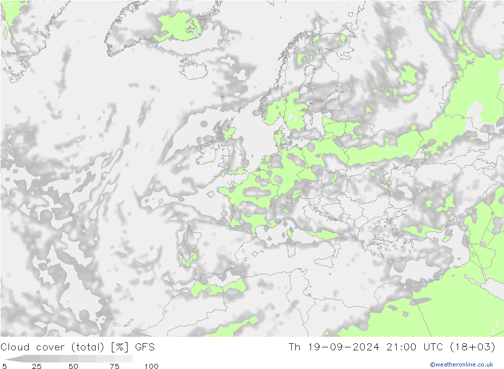 Wolken (gesamt) GFS Do 19.09.2024 21 UTC