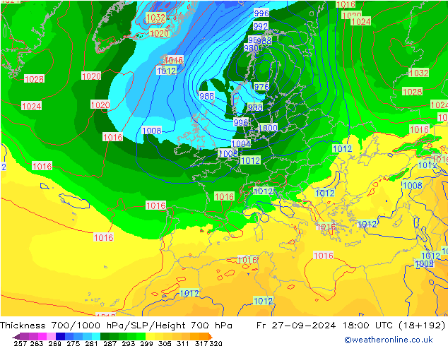 Schichtdicke 700-1000 hPa GFS Fr 27.09.2024 18 UTC