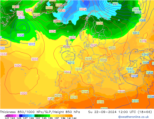 850-1000 hPa Kalınlığı GFS Paz 22.09.2024 12 UTC